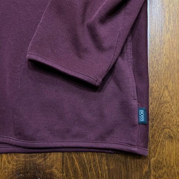 Hugo Boss Regular Fit 1/4 Zip Casual Burgundy Black Collar Sweatshirt Men's XL - Picture 4 of 11